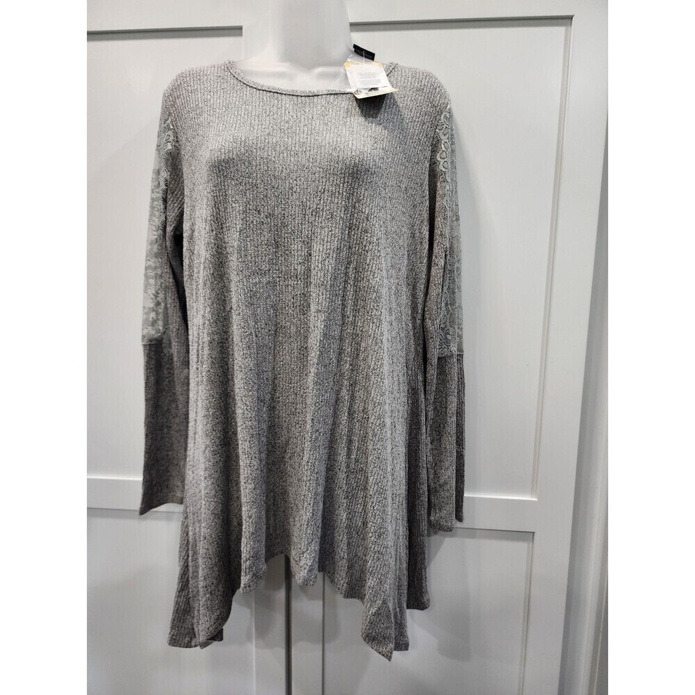 Premise Shirt Womens Medium Gray Lace Long Sleeve Tunic Keyhole Back NEW NWT